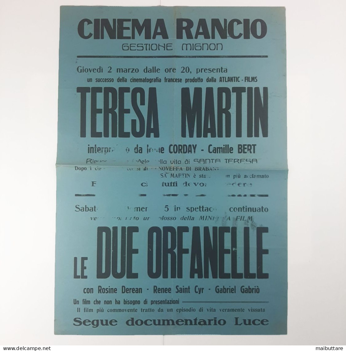 Manifesto Poster CINEMA RANCIO LECCO Anni '40 - TERESA MARTIN - LE DUE ORFANELLE - Affiches