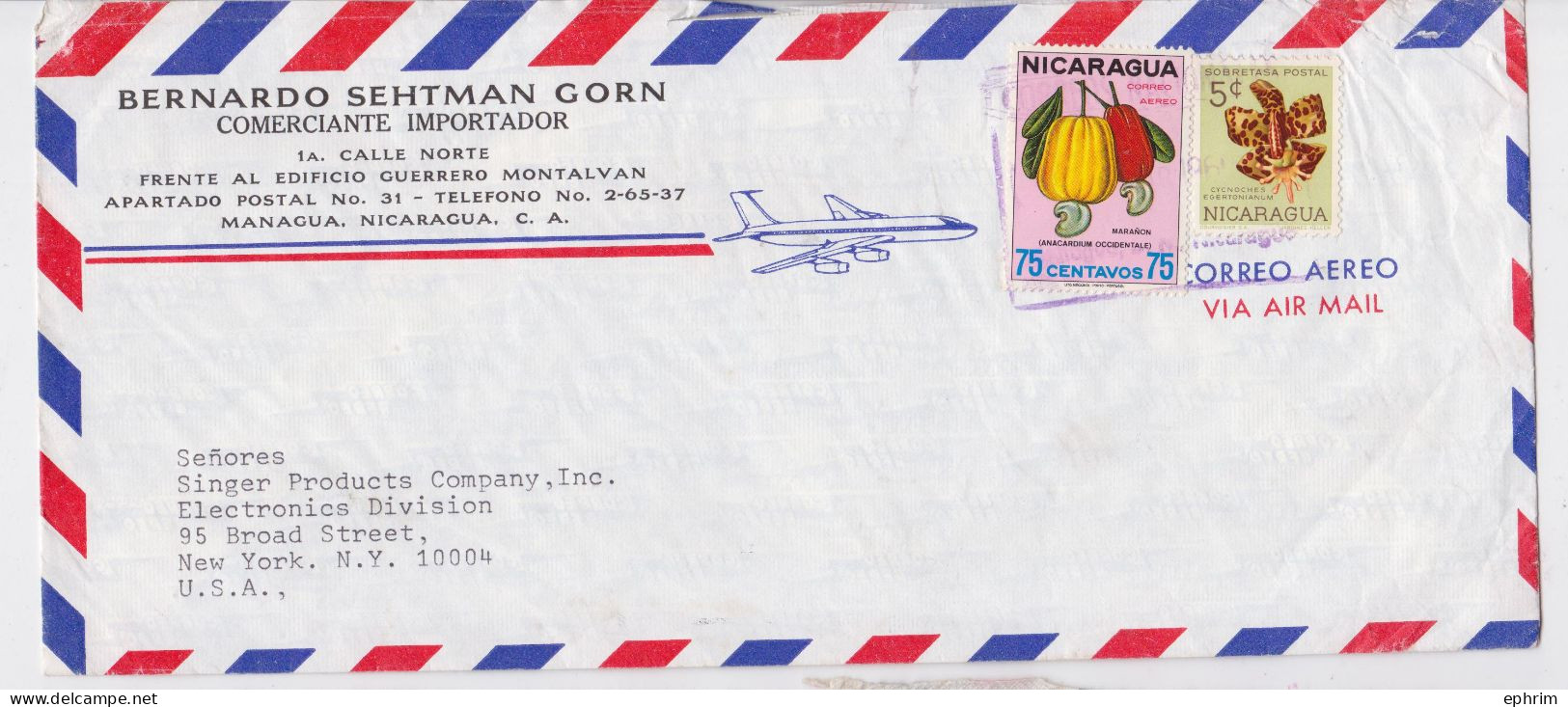 Nicaragua Managua Lettre Timbre Orchidée Cacao Maranon Stamp Air Mail Cover Sello Correo Aereo - Nicaragua