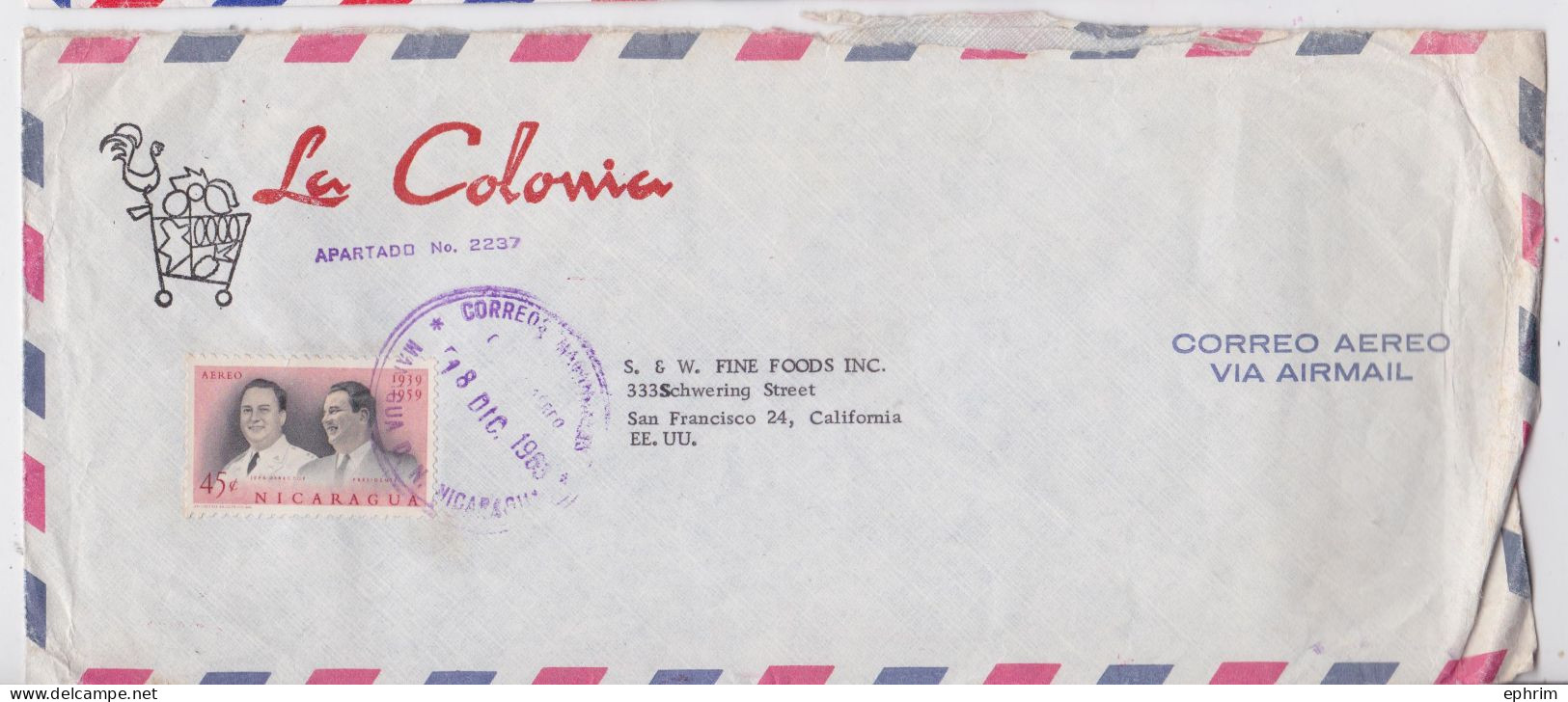 Nicaragua La Colonia Managua Lettre Timbre Presidente Stamp Air Mail Cover Sello Correo Aereo - Nicaragua