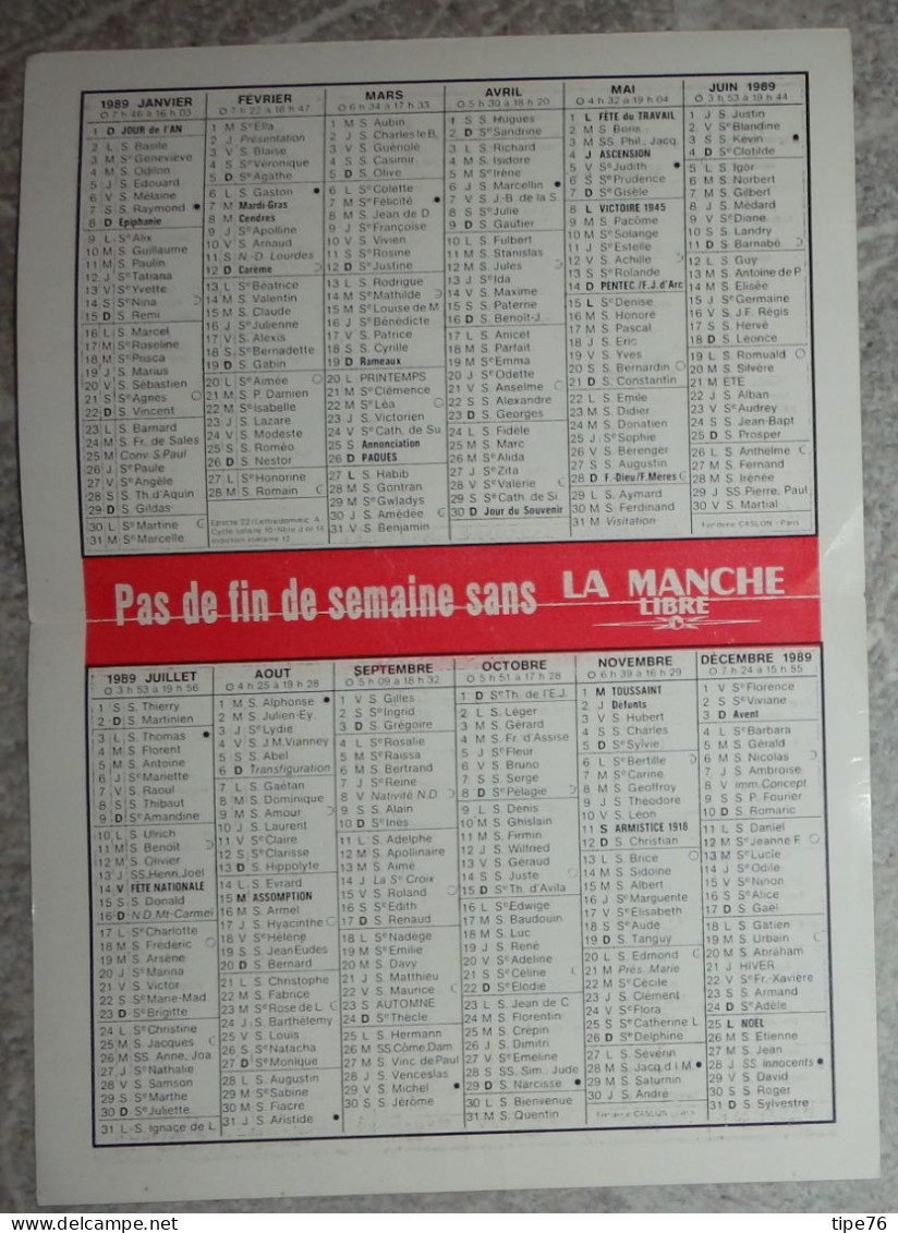 Petit Calendrier De Poche 1989 Journal La Manche Libre - Tamaño Pequeño : 1981-90