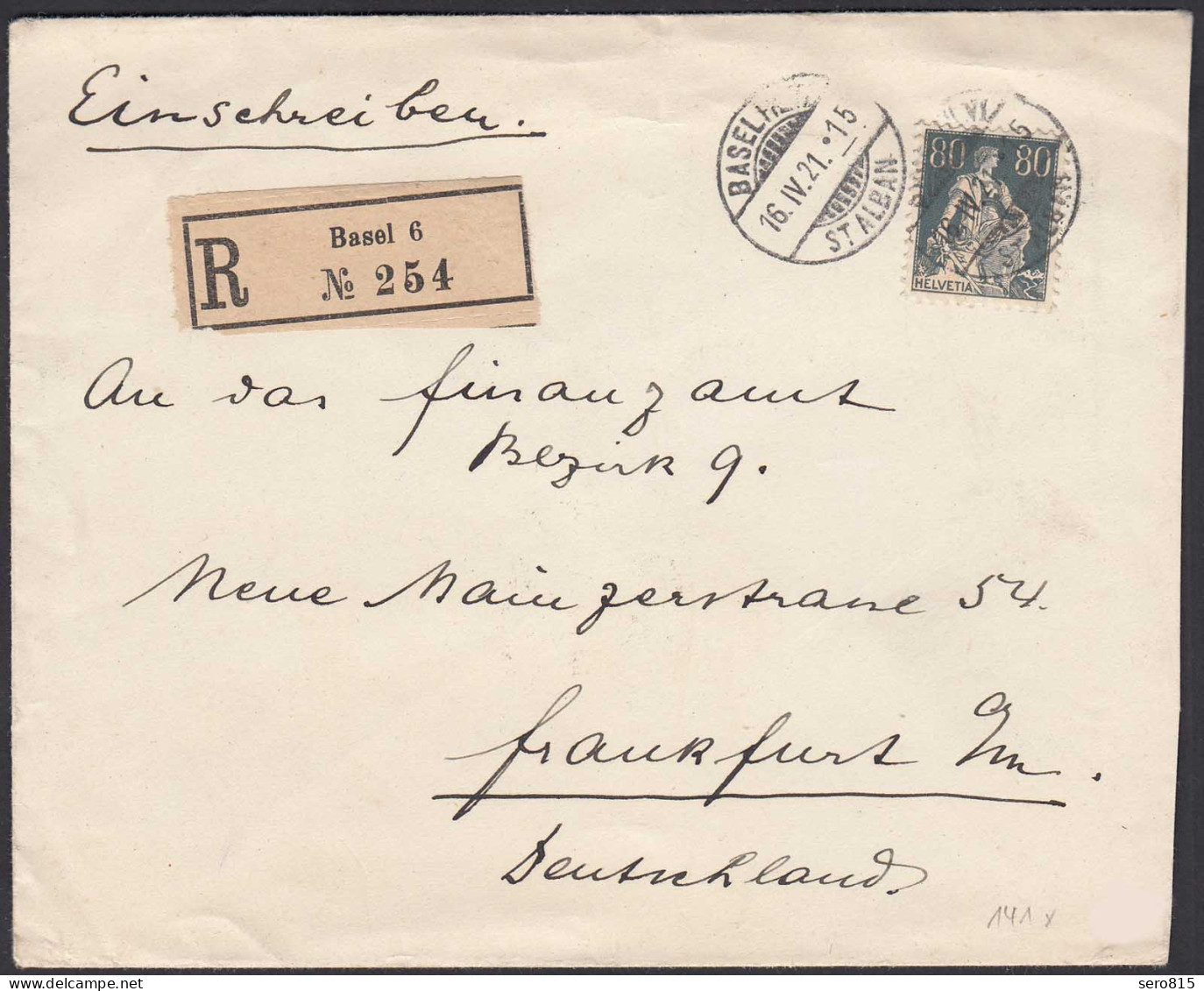 1921 Schweiz Switzerland Mi. 141 EF R-Brief Basel - Frankfurt    (23848 - Sonstige - Europa