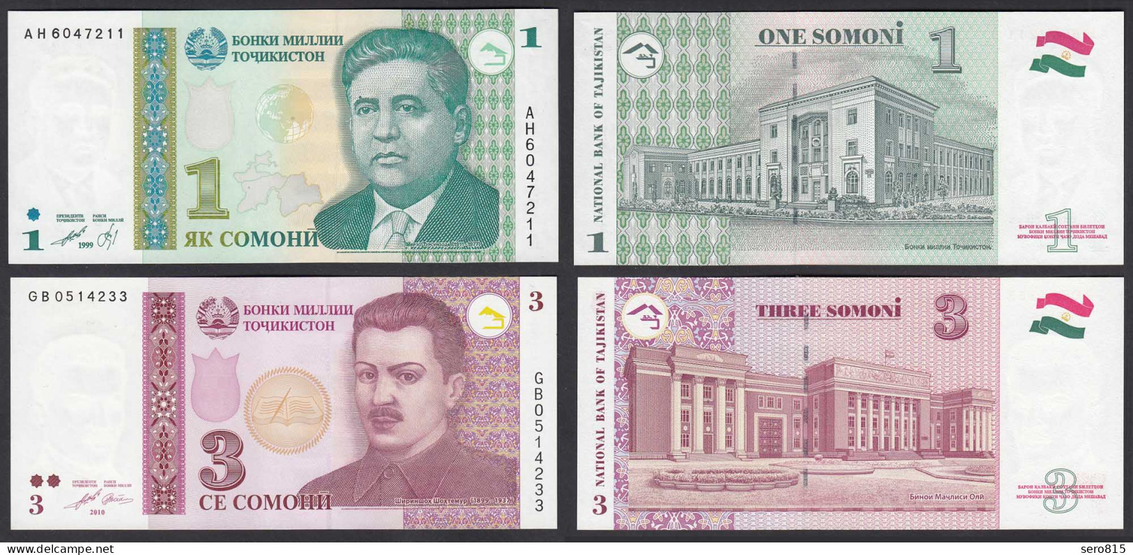 TADSHIKISTAN - TAJIKISTAN - 1 + 3 Diram 1999/2010 UNC    (27615 - Autres - Asie