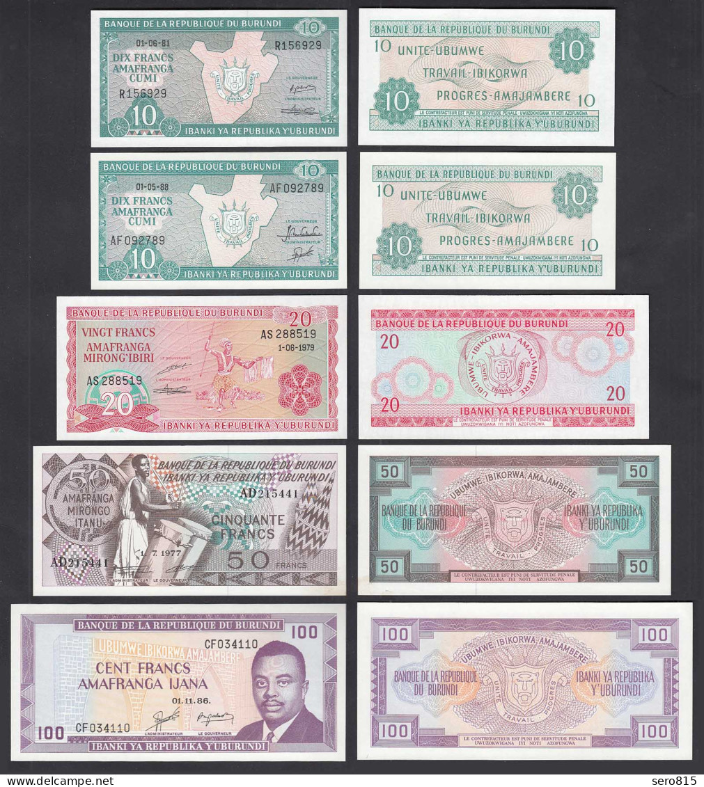 Burundi 10,10,20,50,100 Francs Pick 27a,28a,29b,33a,33b UNC (1)    (29480 - Sonstige – Afrika