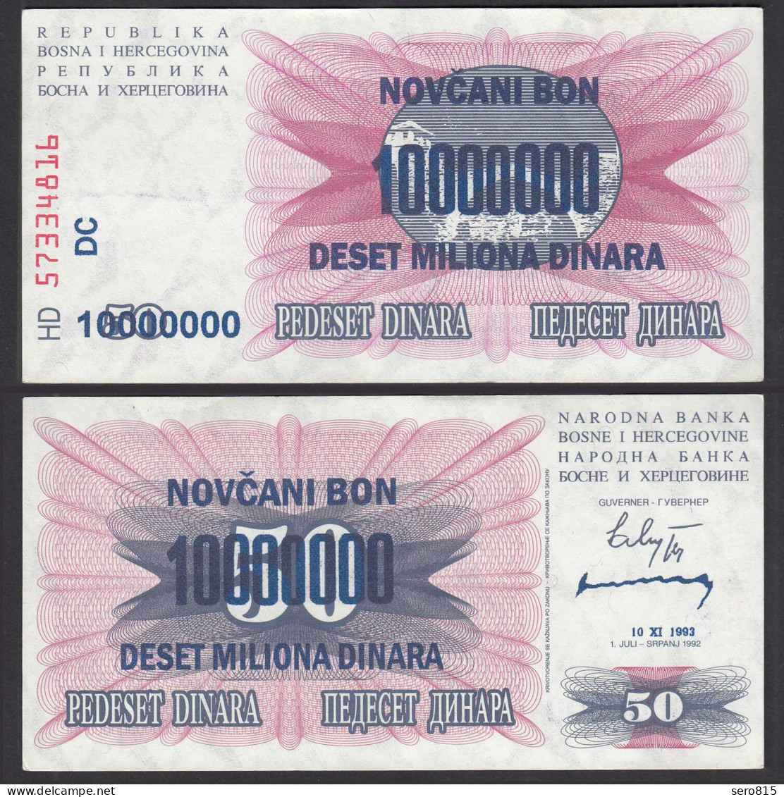 BOSNIEN - HERZEGOWINA - 10-Million Dinara 10.11.1993 Pick 36 XF (2)    (29911 - Bosnië En Herzegovina