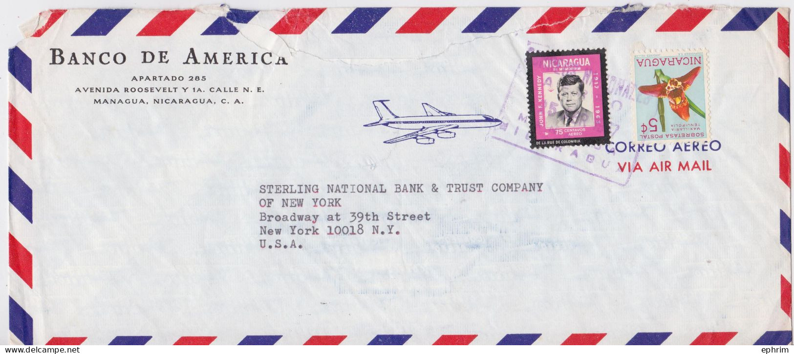 Nicaragua Lettre Timbre Kennedy JFK Orchidées Stamp Air Mail Cover Sello Correo Aereo - Nicaragua