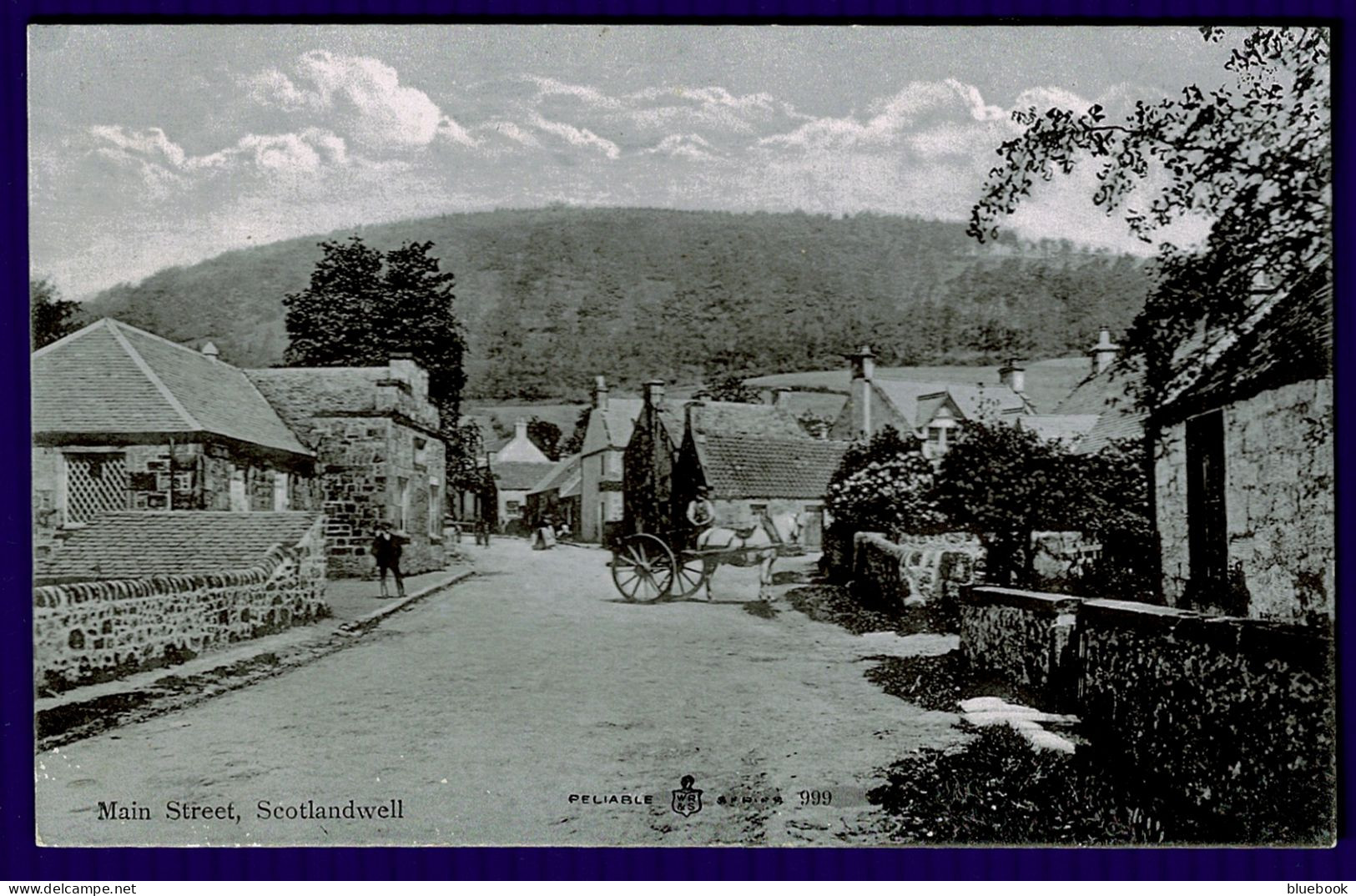 Ref 1641 - Early Postcard - Horse Cart On Main Street Scotlandwell - Perth & Kinross Scotland - Kinross-shire