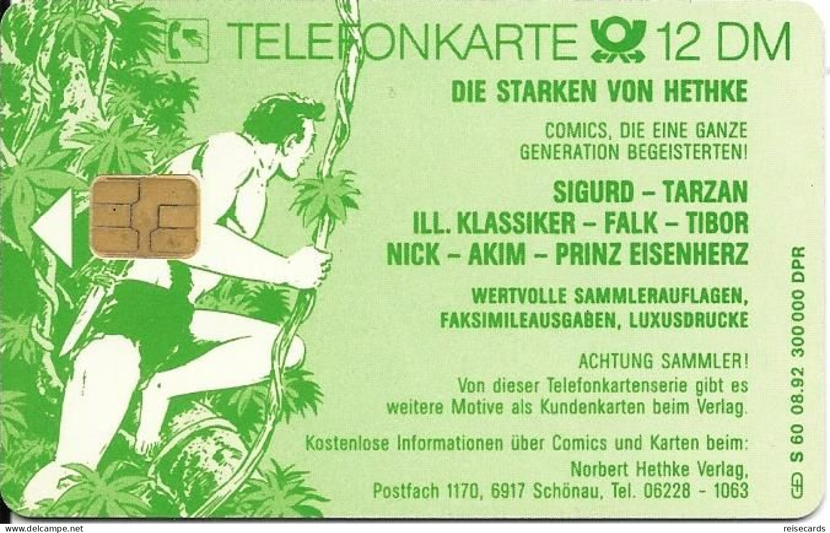 Germany: Telekom S 60 08.92 Norbert Hethke Verlag - Comic-Kunst. Tibor - S-Series : Guichets Publicité De Tiers