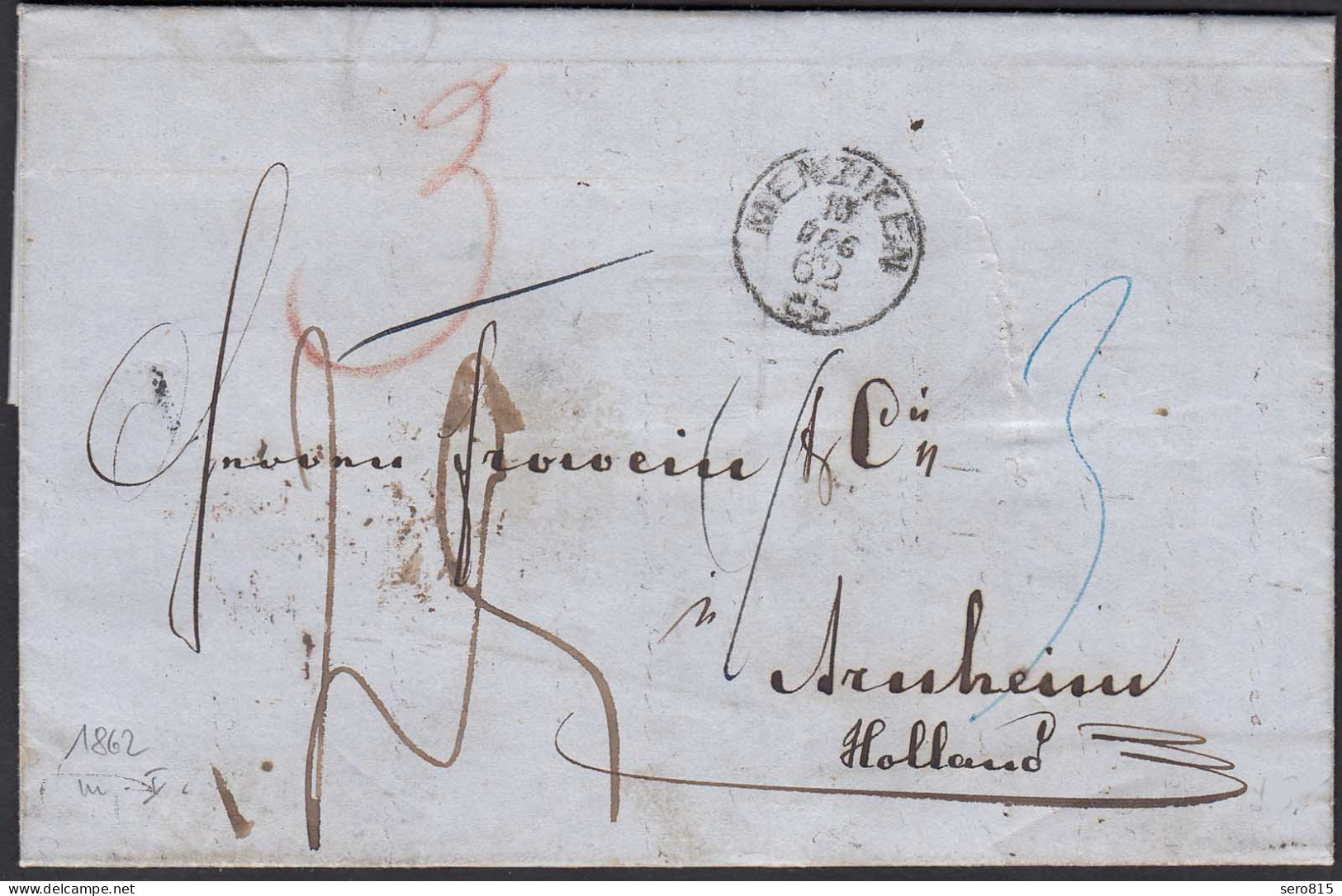 Schweiz 1862 MENZIKEN K1 Nach ARNHEIM M.Durchgangsstempel  (23727 - Autres - Europe