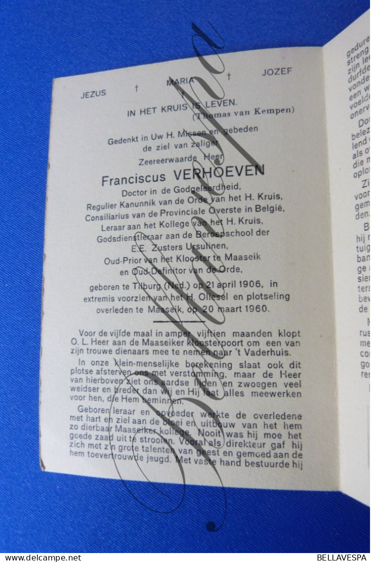 Franciscus VERHOEVEN Duizendpoot Tilburg 1906-Maaseik 1960 (Kruisheer? ) - Obituary Notices