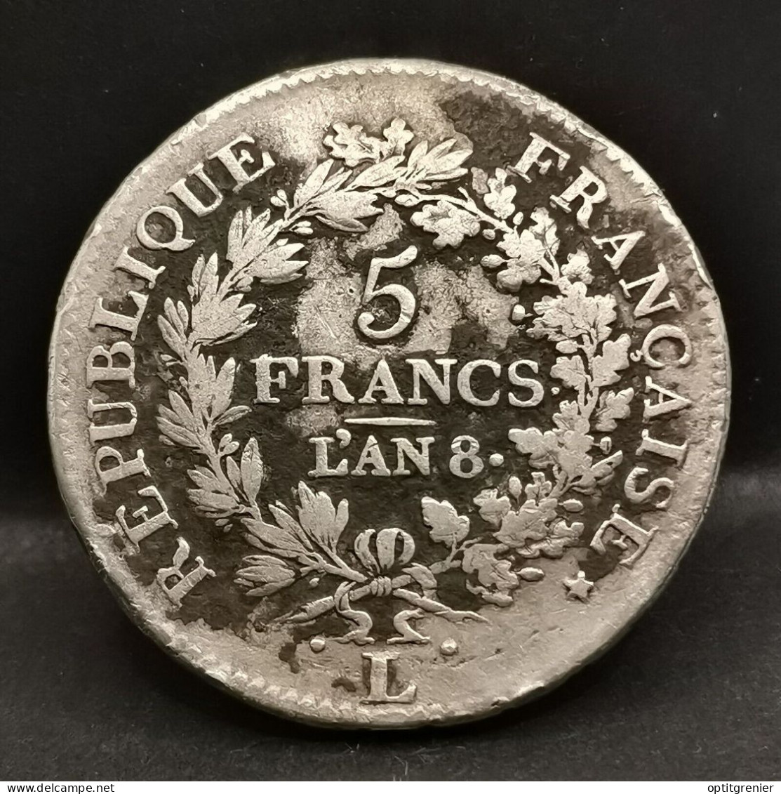 5 FRANCS ARGENT UNION ET FORCE AN 8 L BAYONNE FRANCE / SILVER / 37mm 24.39g - 1792-1975 Nationalkonvent