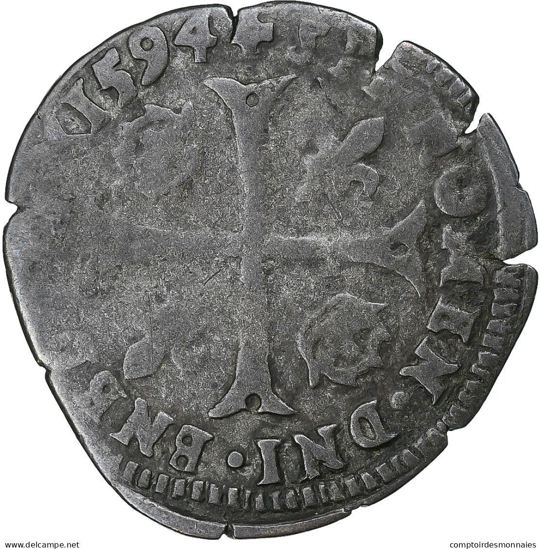 France, Henri IV, Douzain Aux Deux H, 1594, Billon, TB, Gadoury:552 - 1589-1610 Henry IV The Great