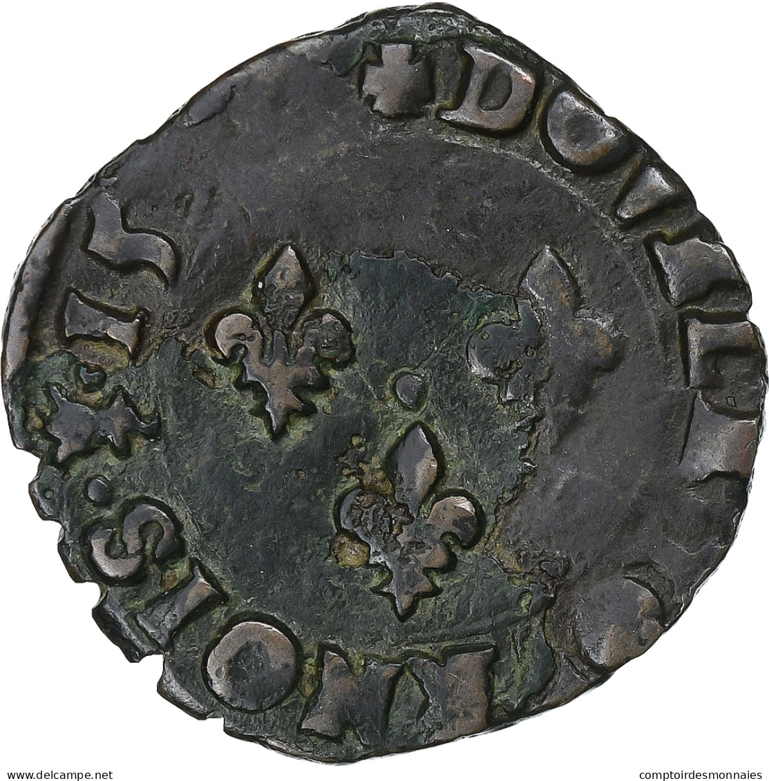 France, Charles X, Double Tournois, 15[??], Troyes, Cuivre, TB, Gadoury:510 - 1589-1610 Enrico IV