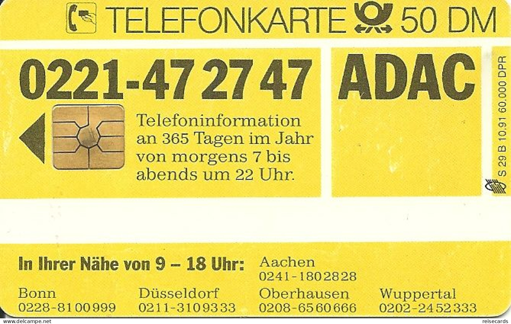 Germany: Telekom S 29 B 10.91 ADAC - S-Series: Schalterserie Mit Fremdfirmenreklame