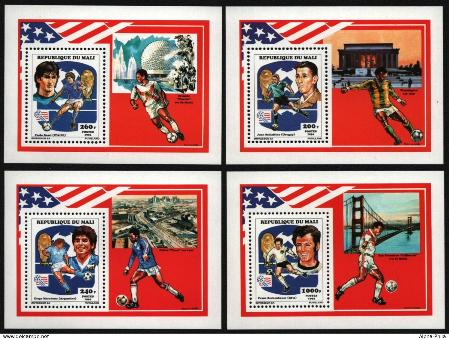 Mali 1994 - Mi-Nr. Block 36-39 A ** - MNH - Fußball / Soccer - Mali (1959-...)