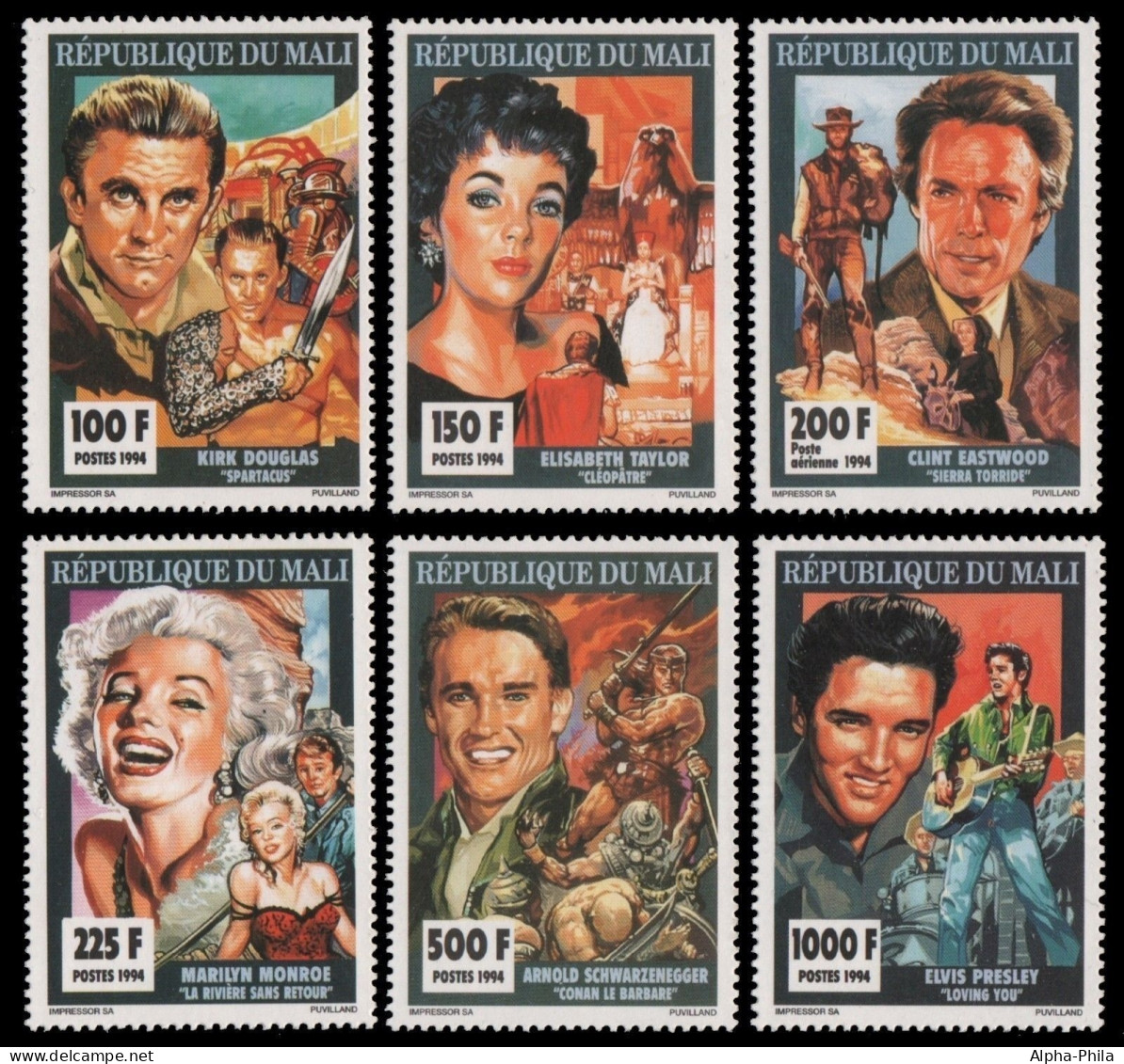 Mali 1994 - Mi-Nr. 1238-1243 A ** - MNH - Kino - M. Monroe - E. Presley - Mali (1959-...)