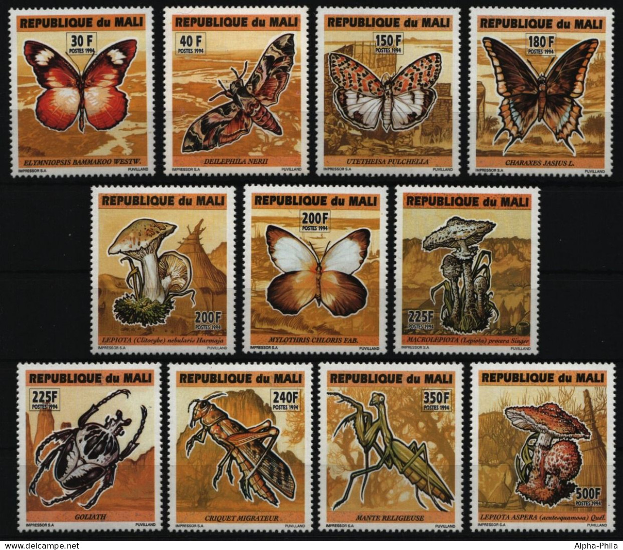 Mali 1994 - Mi-Nr. 1291-1299 A ** - MNH - Insekten / Insects - Mali (1959-...)