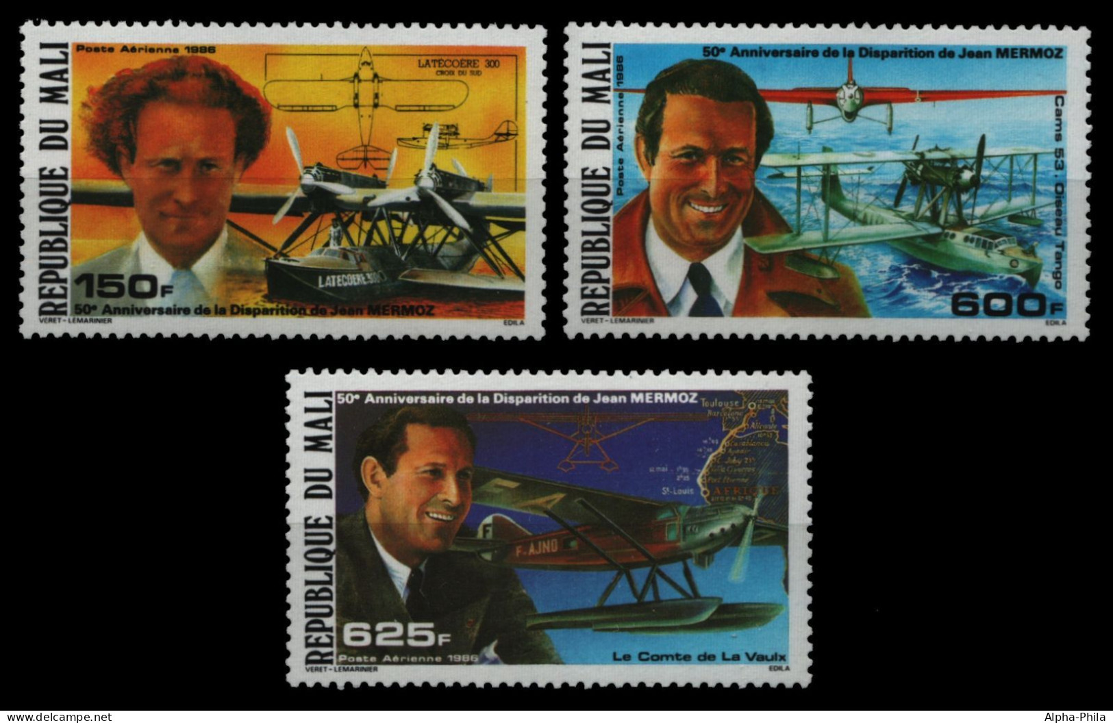 Mali 1986 - Mi-Nr. 1082-1084 ** - MNH - Jean Mermoz - Malí (1959-...)