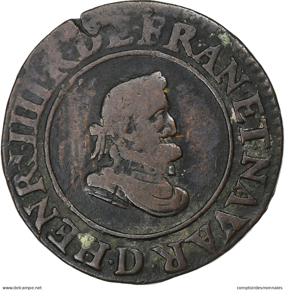 France, Henri IV, Double Tournois, 1607, Paris, Cuivre, TB+, Gadoury:538 - 1589-1610 Henry IV The Great