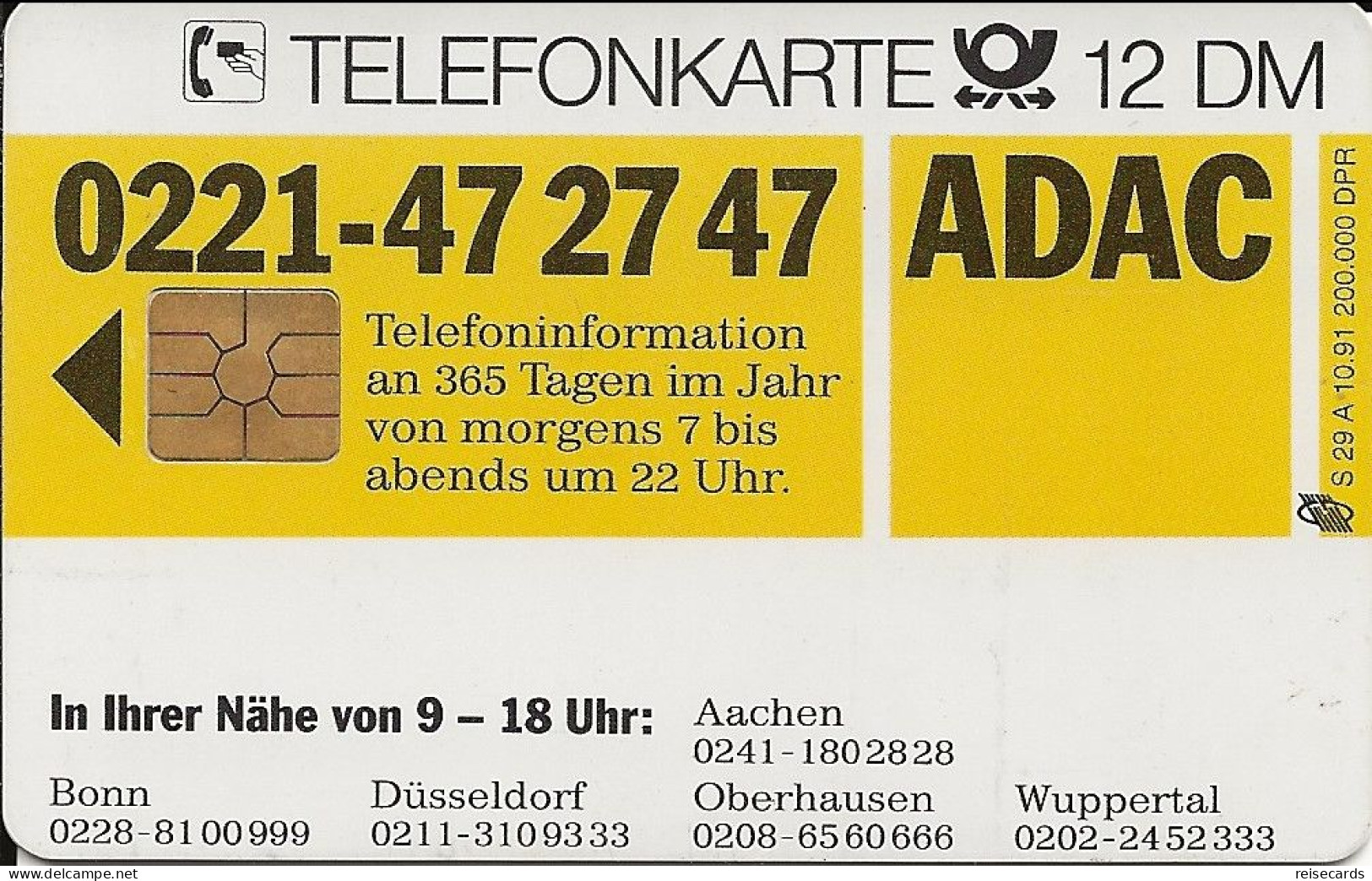 Germany: Telekom S 29 A 10.91 ADAC - S-Series : Tills With Third Part Ads