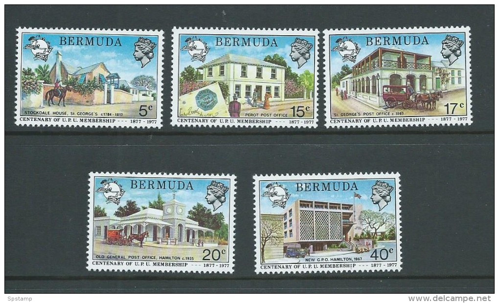 Bermuda 1977 UPU Membership Set Of 5 MNH , The 5c Lowest Value With Gum Stain - Bermudes