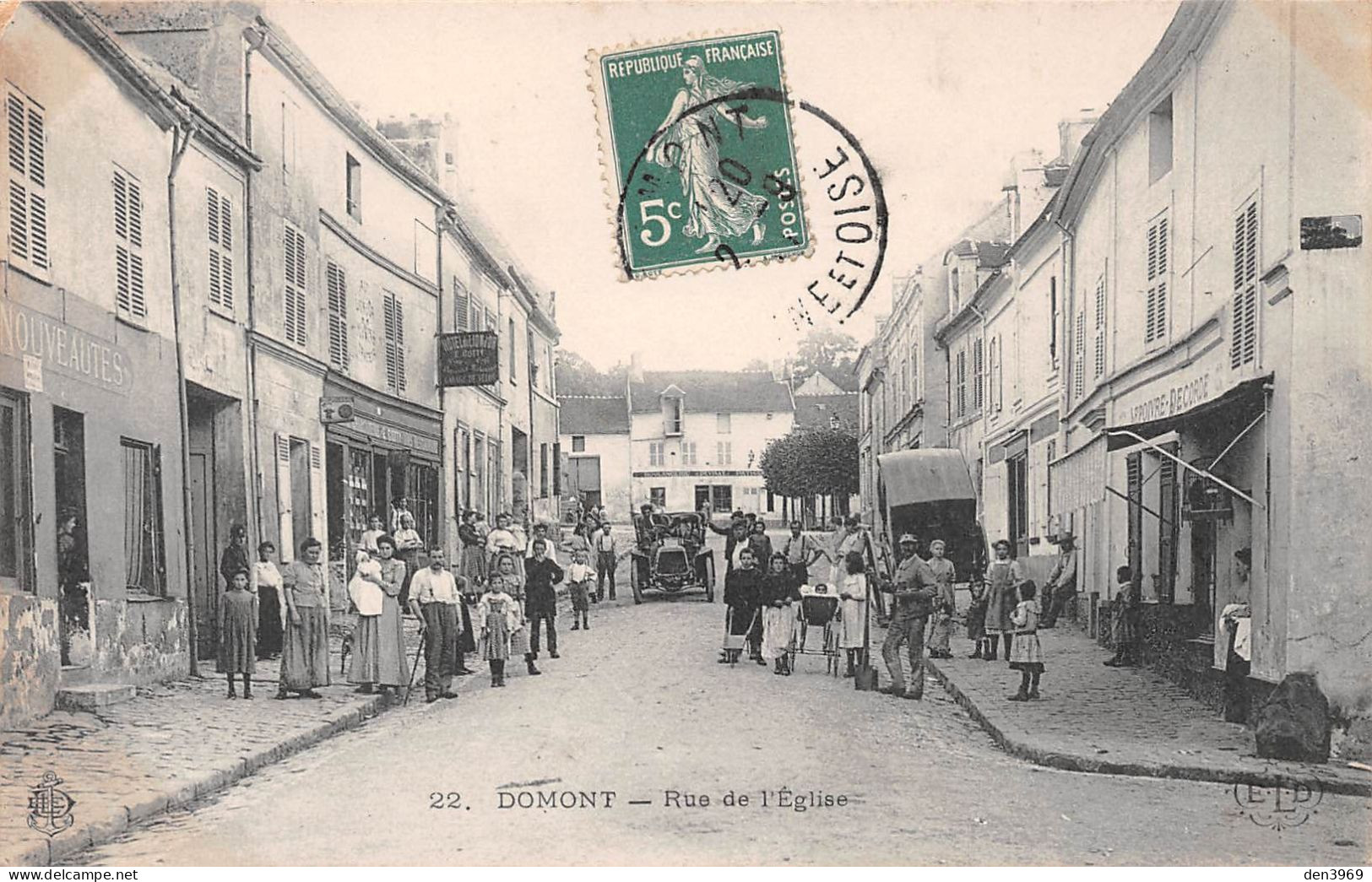 DOMONT (Val-d'Oise) - Rue De L'Eglise - Hôtel Du Lion D'Or E. Cotty - Voyagé 1907 (2 Scans) St-Etienne, 16 Rue Beaubrun - Domont