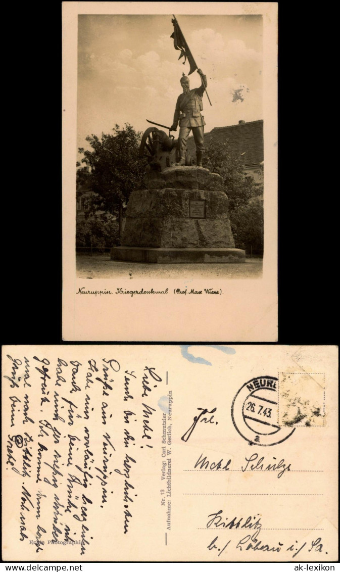 Ansichtskarte Neuruppin Kriegerdenkmal (Prof. Maxe Wiese) 1943 - Neuruppin