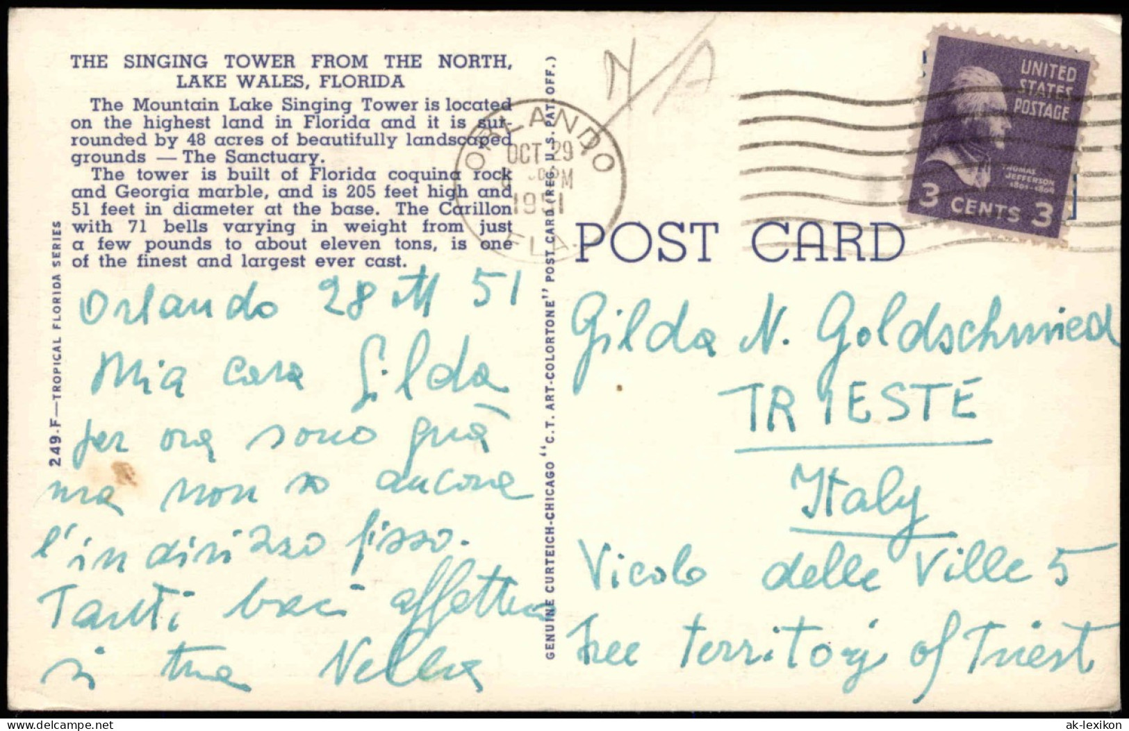 Postcard Lake Wales Florida Flamingos At The Singing Tower 1951 - Autres & Non Classés