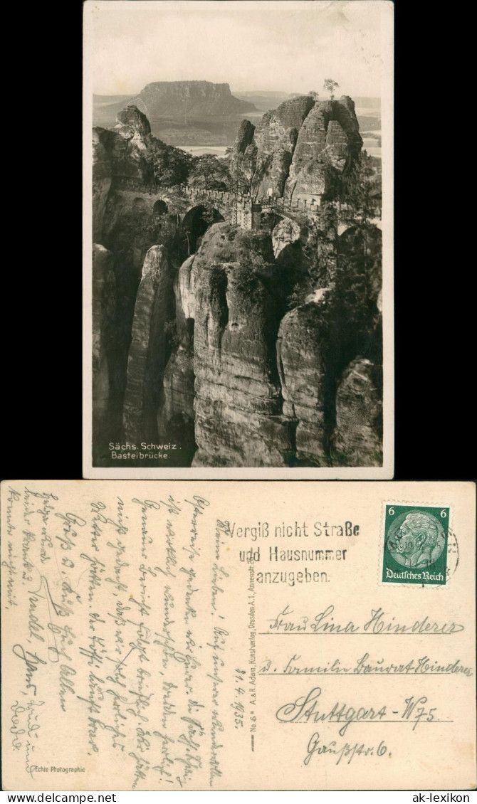 Ansichtskarte Rathen Basteifelsen (Sächsische Schweiz) Basteibrücke 1935 - Rathen