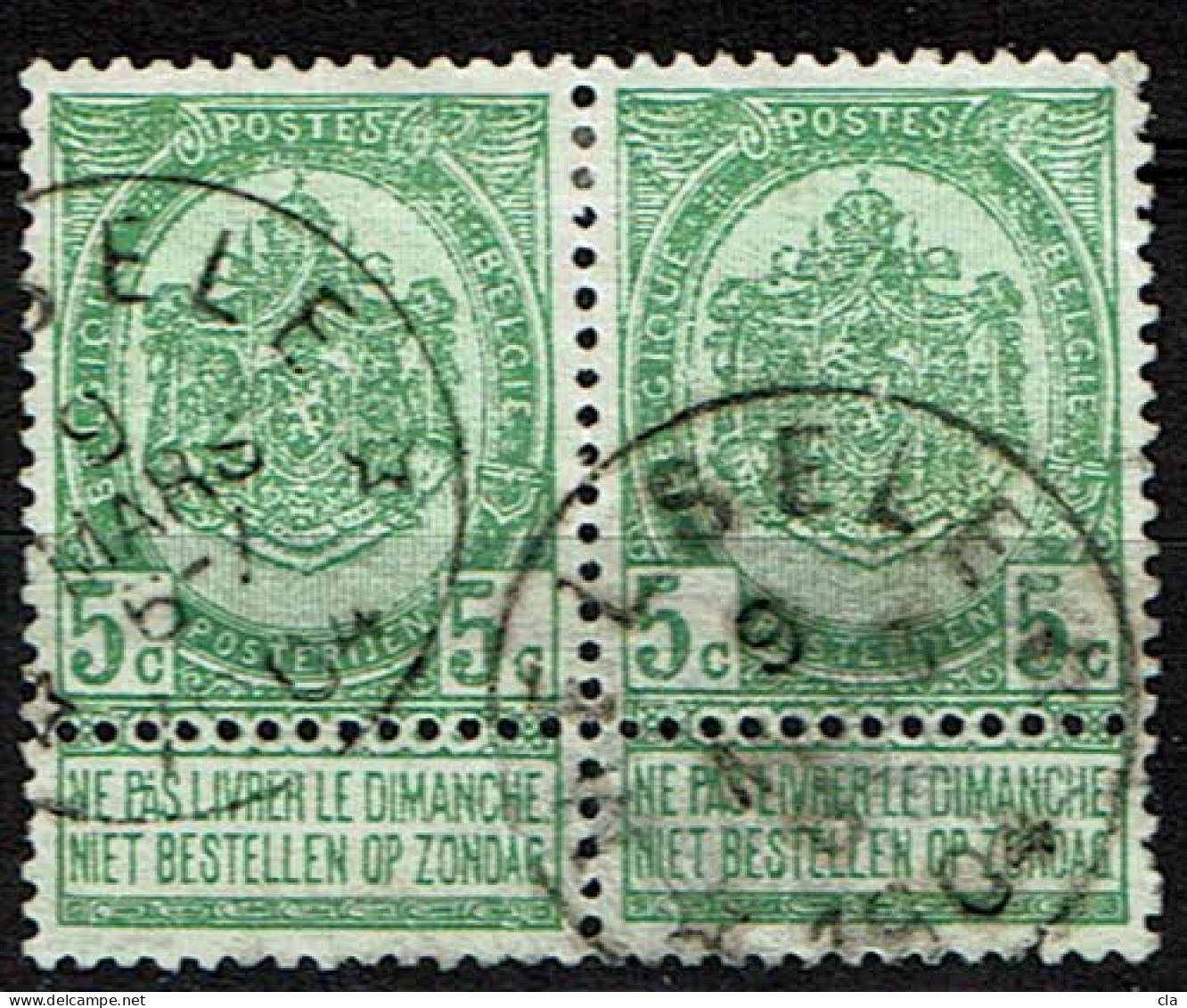 56  Paire Obl  Relais  Melsele + 15 - 1893-1907 Coat Of Arms