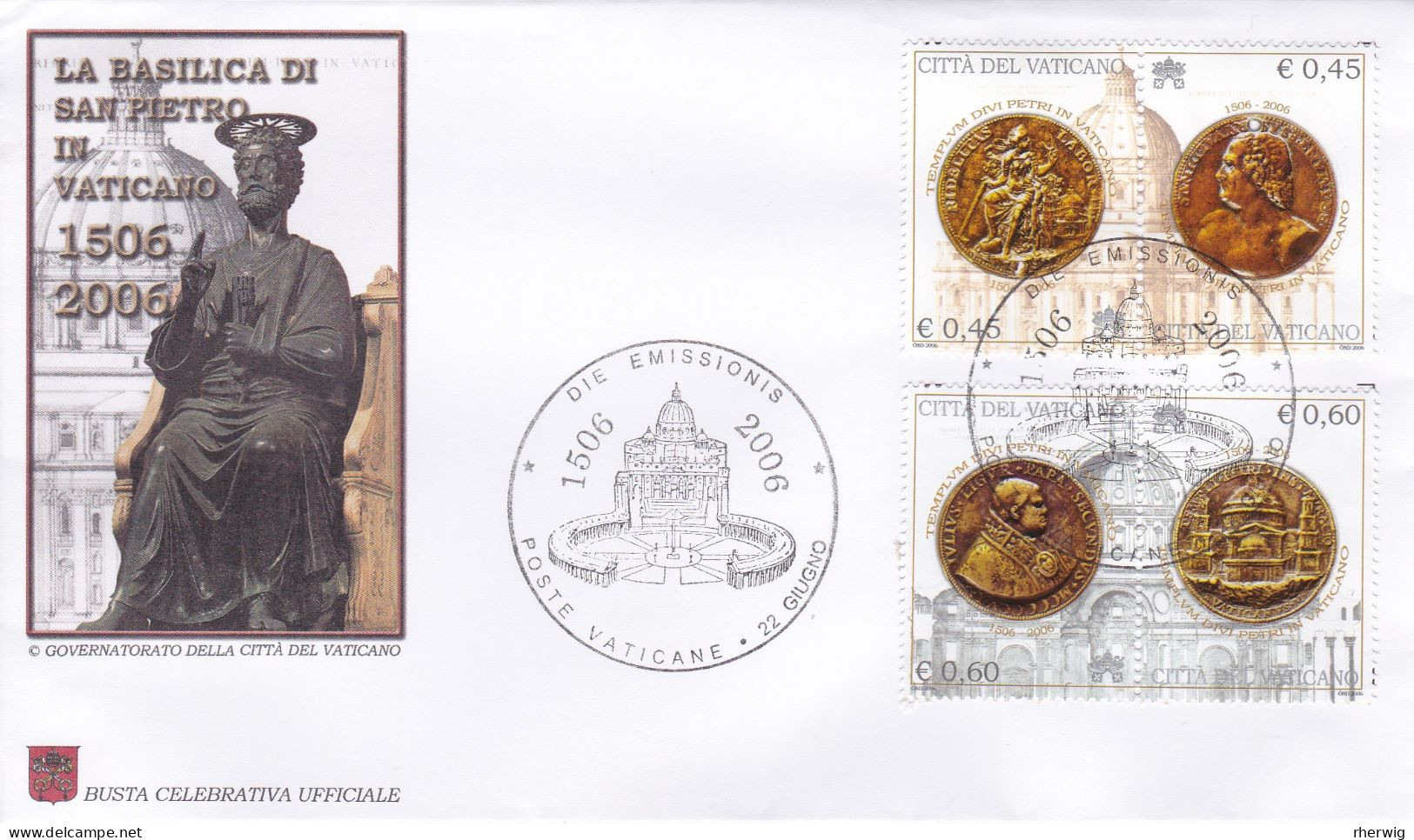 Vatikan, 2006, Erinnerungsumschlag "500 Jahre Basilika San Pietro 1506-2006" - Storia Postale