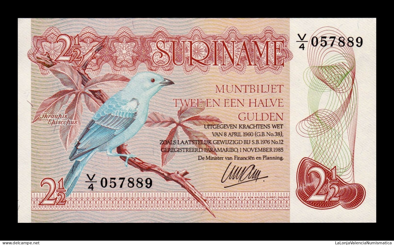 Surinam Suriname 2 1/2 Gulden L. 1960 (1985) Pick 119 Sc Unc - Suriname