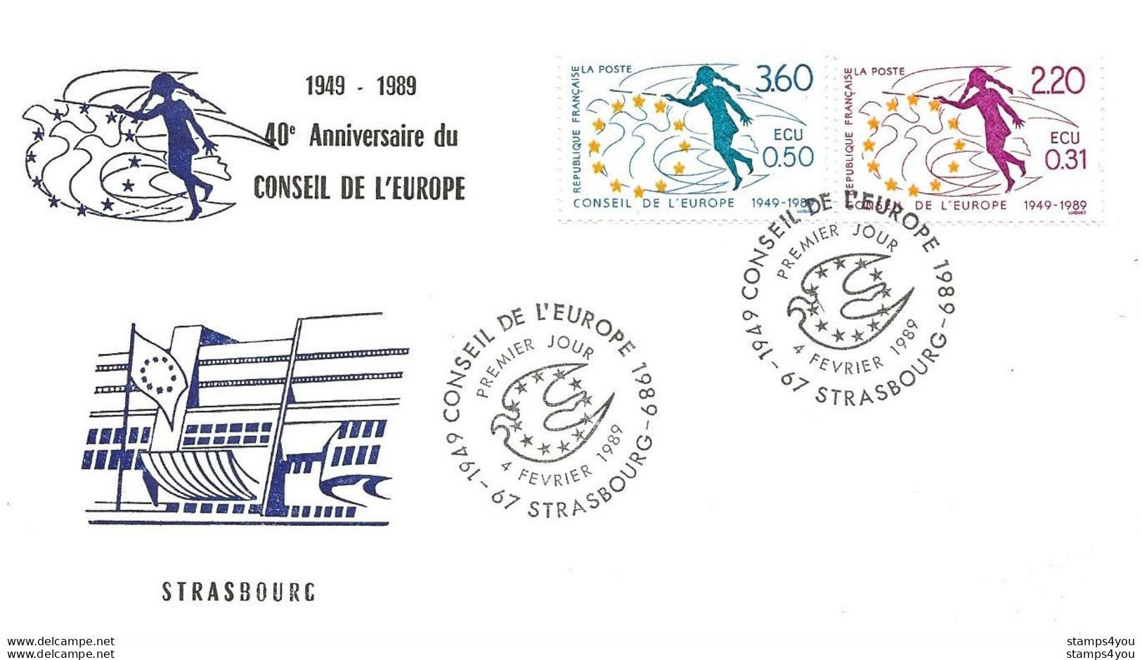 245 - 12 - Enveloppe Conseil De L'Europe Avec Timbres De Service Et Oblit Spéciale 1989 - Idee Europee