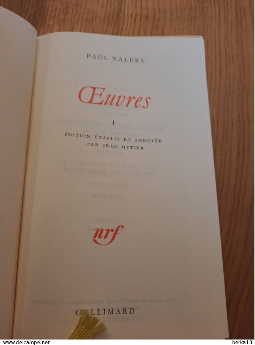 Oeuvres T 1 Paul VALERY Bibliothèque De La Pléiade 1992 - La Pléiade