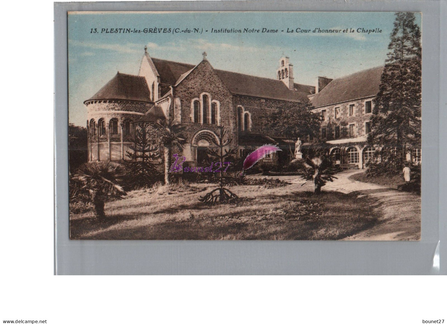 CPA - PLESTIN LES GREVES 22 - Institution Notre Dame La Cour D'Honneur La Chapelle  - Plestin-les-Greves