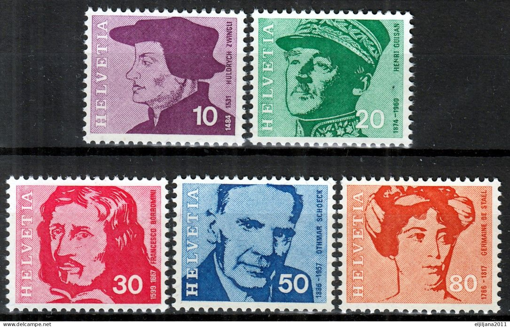 Switzerland / Helvetia / Schweiz / Suisse 1969 ⁕ Famous People -portraits / Porträtmarken Mi.906-910 ⁕ 5v MNH - Neufs