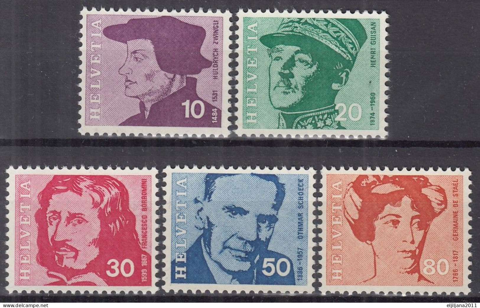 Switzerland / Helvetia / Schweiz / Suisse 1969 ⁕ Famous People -portraits / Porträtmarken Mi.906-910 ⁕ 5v MNH - Unused Stamps