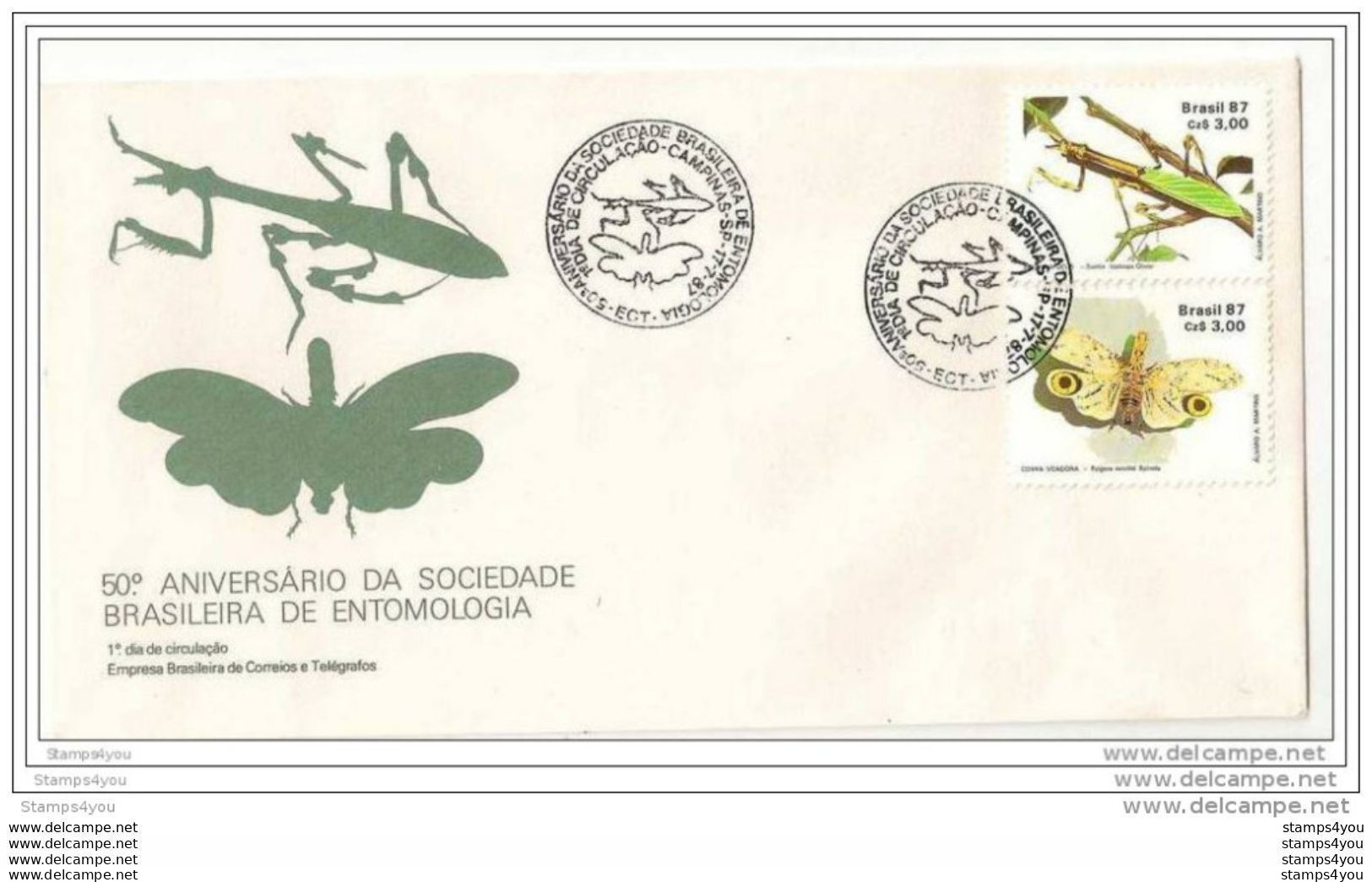 G - 12 - Enveloppe Du Brésil Avec Timbre Papillon Et Insecte 1987 - Oblit 1er Jour - Vlinders