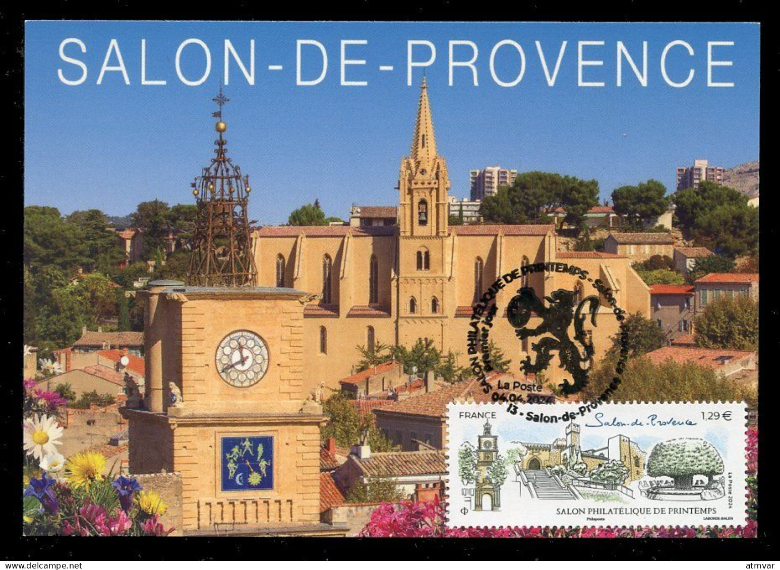 FRANCE (2024) Carte Maximum Card - Salon Philatélique De Printemps Salon-de-Provence - Tour De L'Horloge, Blason - 2020-…