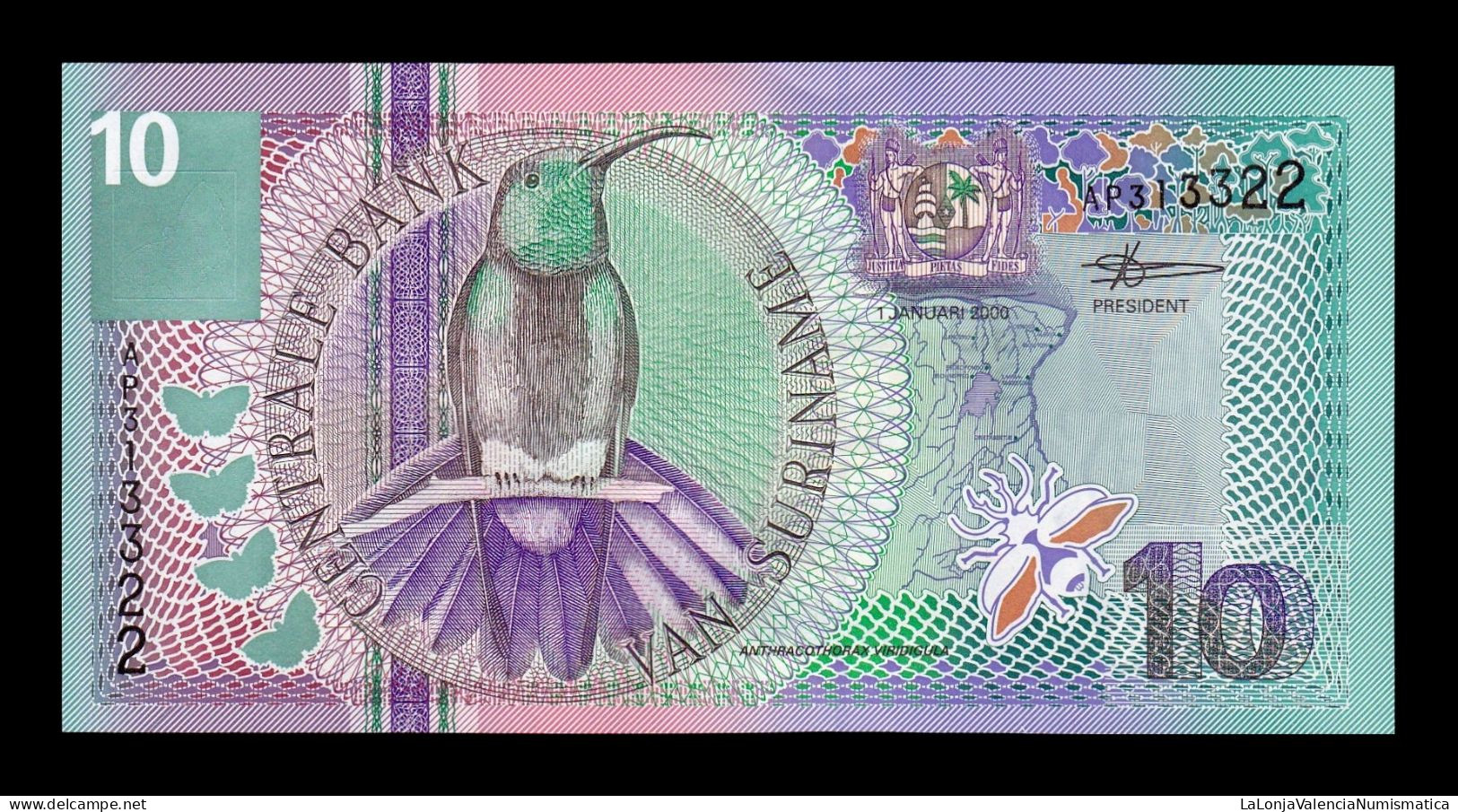 Surinam Suriname 10 Gulden 2000 Pick 147 Sc Unc - Surinam