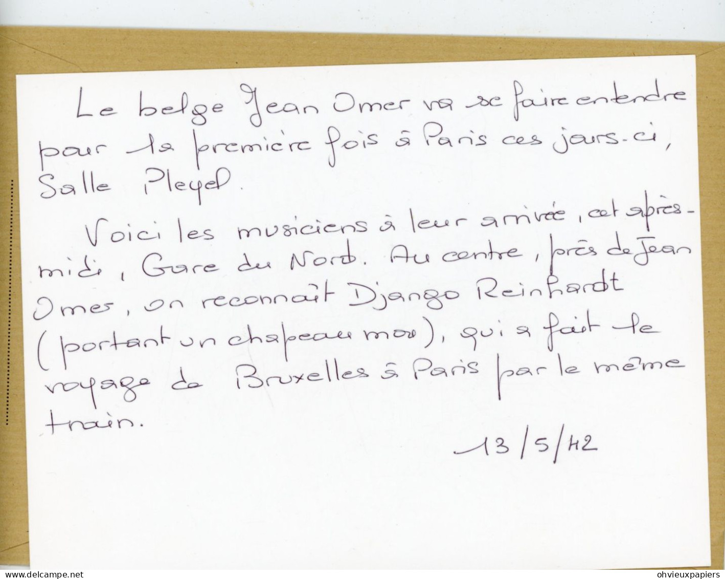 DJANGO REINHARDT  Et Les Musiciens De  JEAN OMER   Gare De Du Nord Le 13/5/42 - Personnes