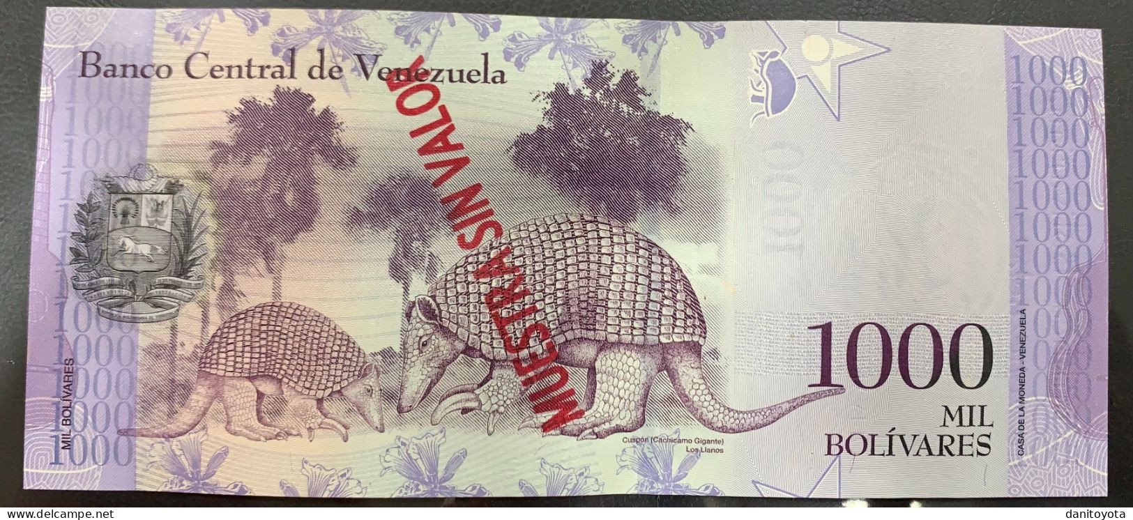 VENEZUELA. 1000 BOLIVARES 18 AGOSTO 2016. SOBRECARGA "MUESTRA SIN VALOR". - Venezuela