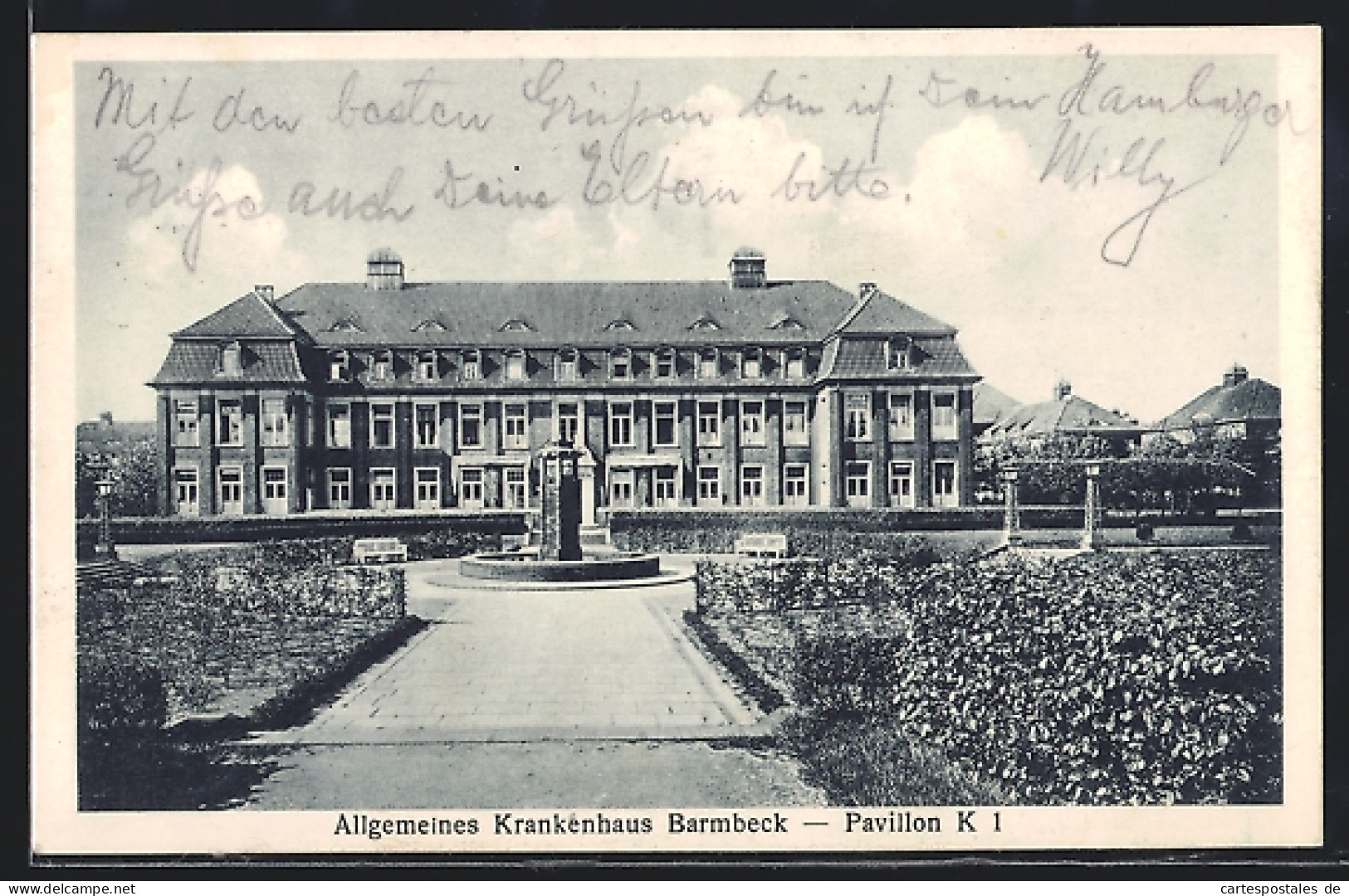 AK Hamburg-Barmbek, Allgemeines Krankenhaus, Pavillon Und Brunnen  - Nord
