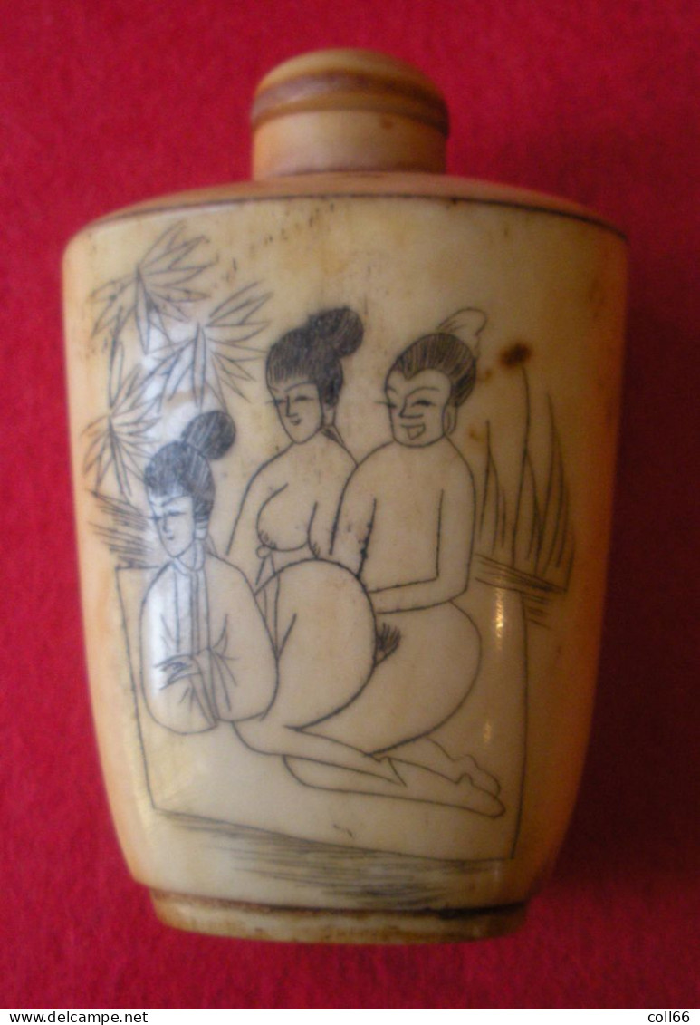 2 Tabatières Anciennes Asie Décor Erotique Curiosa Old Snuff Box Flacon à Tabac à Priser Tobacco Chine Ou Japon - Schnupftabakdosen (leer)
