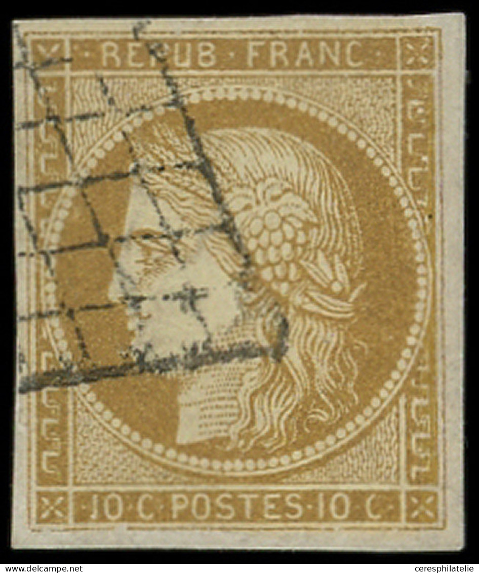 EMISSION DE 1849 - 1    10c. Bistre-jaune, Obl. GRILLE, TB - 1849-1850 Ceres