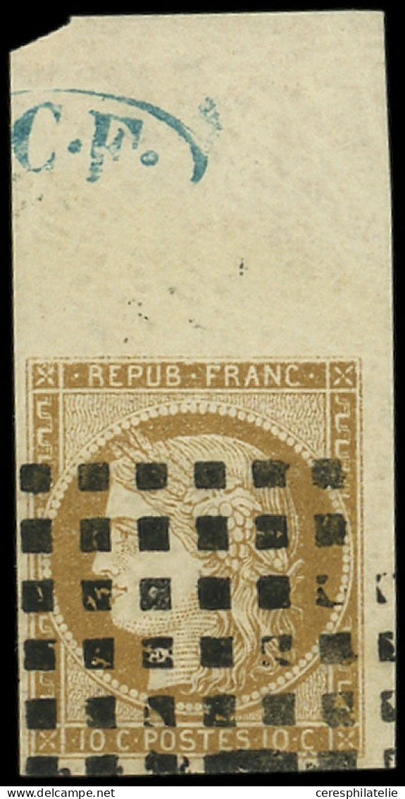 EMISSION DE 1849 - 1    10c. Bistre-jaune, Bdf Avec C.F. Dans Un Ovale, Obl. GROS POINTS, RR, TB - 1849-1850 Ceres