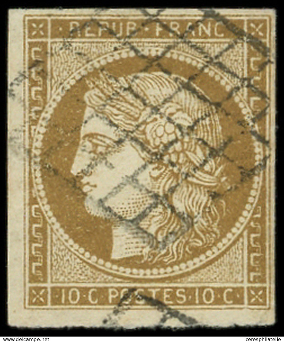 EMISSION DE 1849 - 1b   10c. Bistre-VERDATRE, Obl. GRILLE, Nuance Certifiée Jacquart, TB. C - 1849-1850 Cérès
