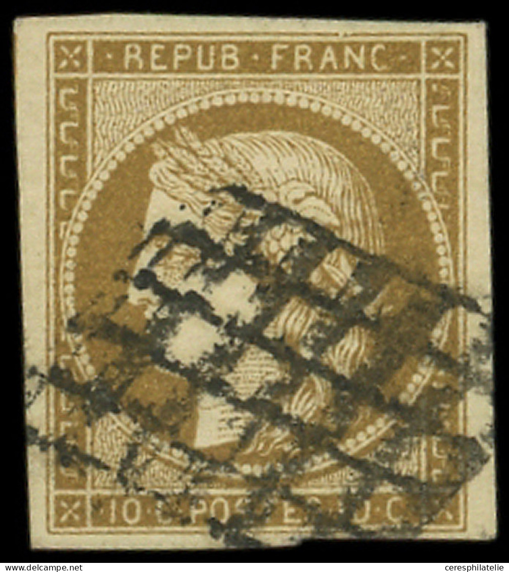 EMISSION DE 1849 - 1b   10c. Bistre-VERDATRE, Obl. GRILLE (un Peu Lourde), TB, Certif. Calves - 1849-1850 Ceres