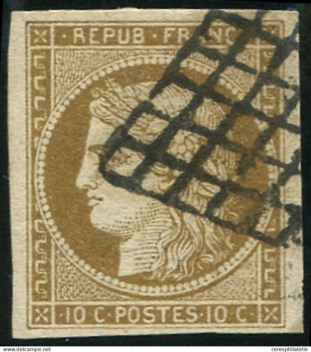 EMISSION DE 1849 - 1c   10c. Bistre-VERDATRE FONCE, Oblitéré GRILLE, TB - 1849-1850 Ceres