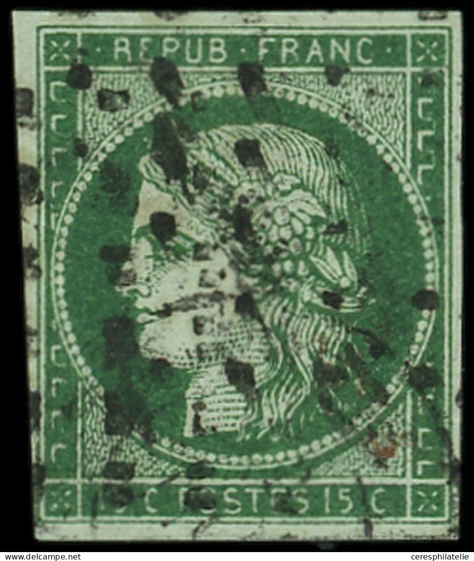 EMISSION DE 1849 - 2    15c. Vert TRES FONCE (vert Bouteille), Obl. GROS POINTS Et Càd, Infime Pelurage En Marge Touchan - 1849-1850 Cérès
