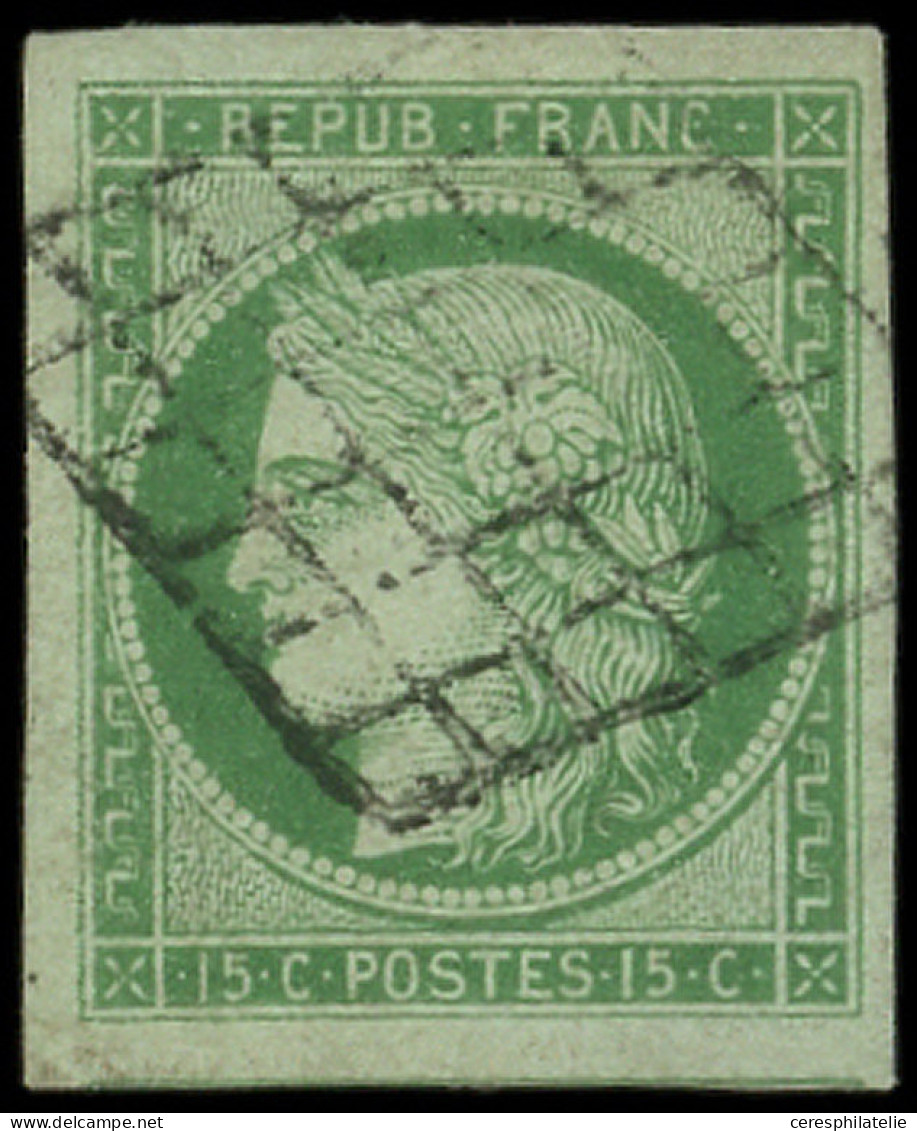 EMISSION DE 1849 - 2a   15c. Vert Clair, Très Grandes Marges, Obl. GRILLE Légère, Superbe, Certif. Calves - 1849-1850 Ceres